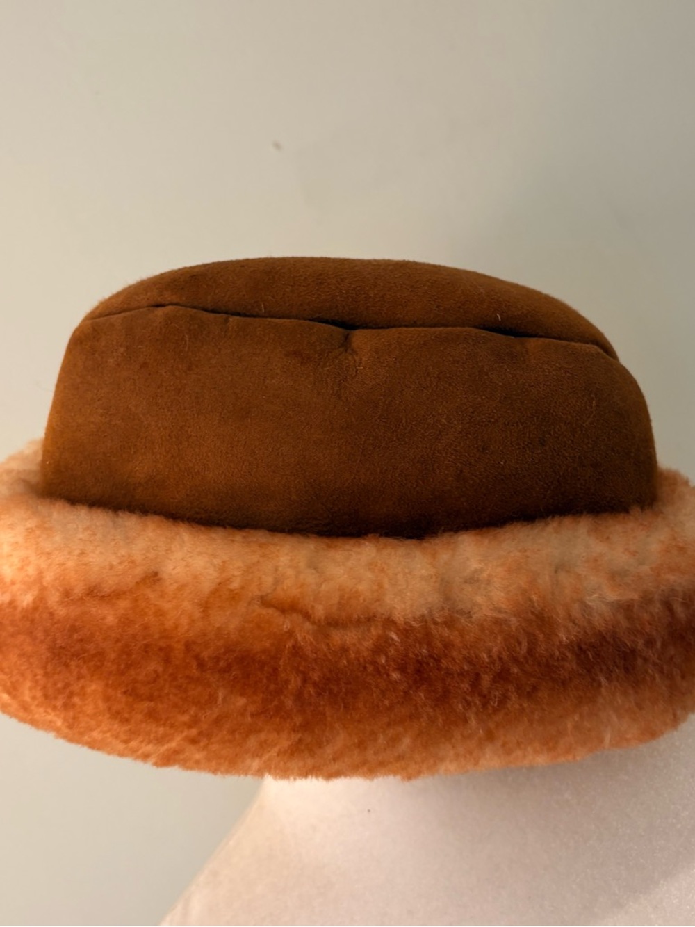 Shearling Suede Brown Bucket Hat with Shearling interior and trim - Sz S